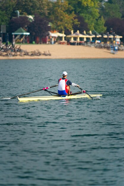 Rowing on a lake