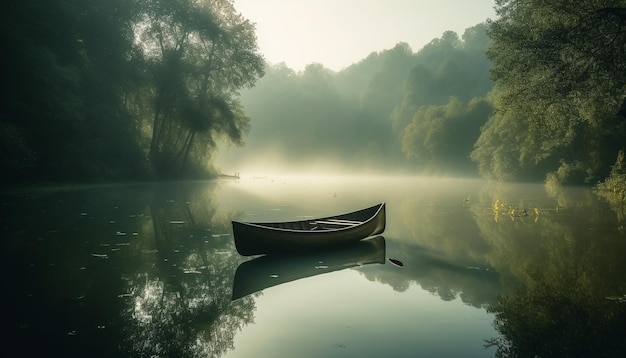 Rowing in tranquil scene reflecting beauty in nature greenery generated by ai