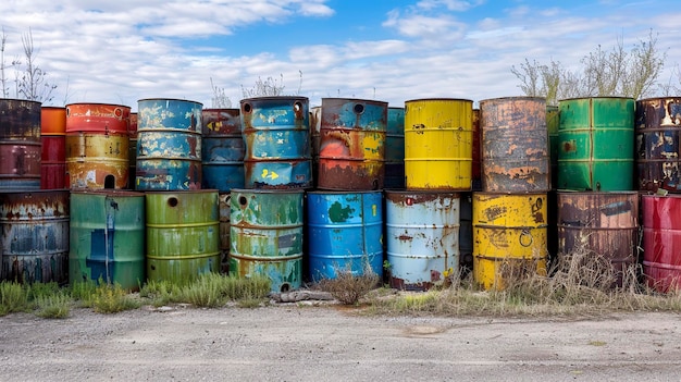 Photo rows of barrels resting on ground