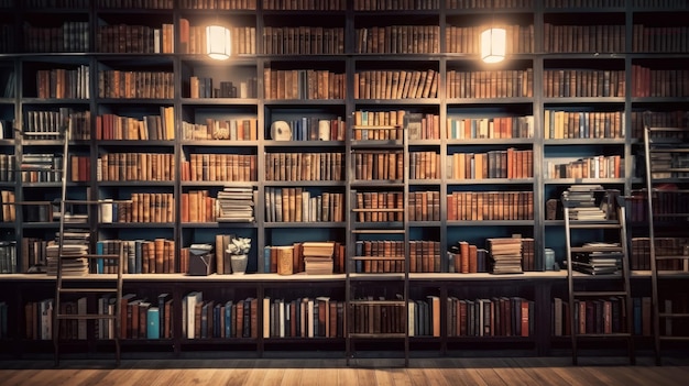 Rows of books on shelves in a library Developing space Al generated