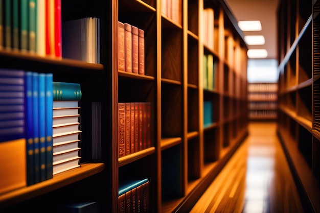 Rows of books on shelves in a library