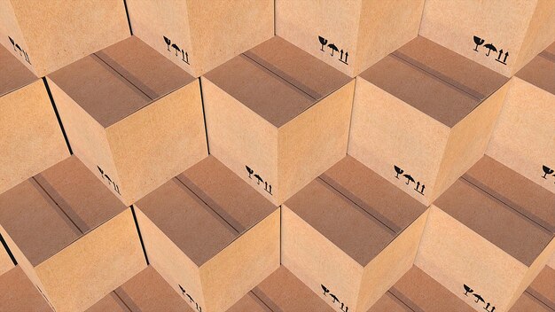 Rows cardboard boxes of parcels