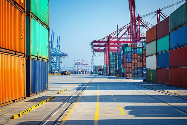 Rows of cargo containers rest top massive container Port