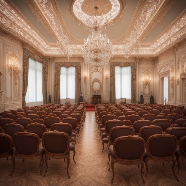 rows of chairs in a reception hall in a palace