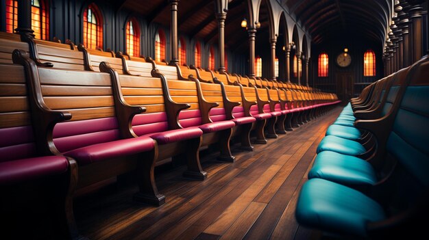 Photo rows of church benches generative ai