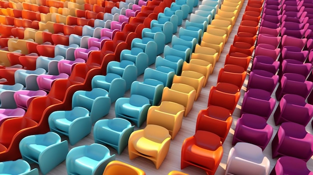 Rows of colorful chairs Generative AI