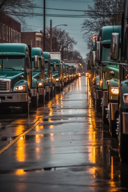 Rows of delivery trucks lined up for dispatch created with generative ai