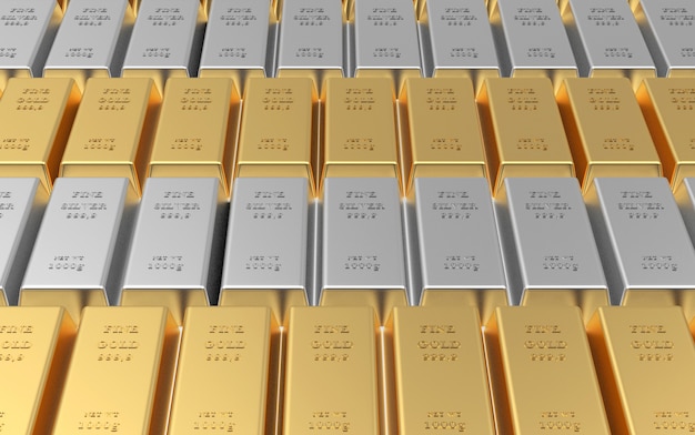 Rows of gold and silver bars