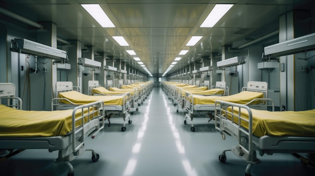 Rows of hospital beds in a ward Generative AI