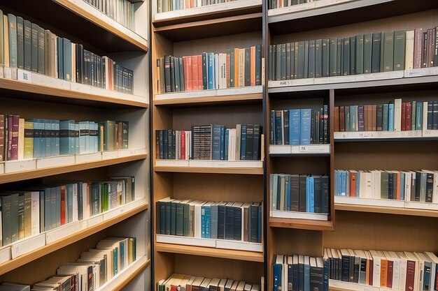 Photo rows of library books on shelves