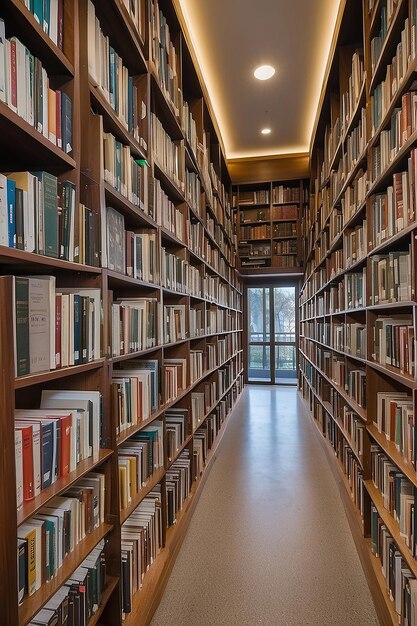 Rows of library books on shelves