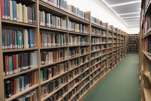 Rows of library books on shelves