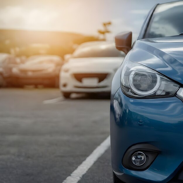 Rows of Parked Cars Glistening Under the Warm Sunset Glow