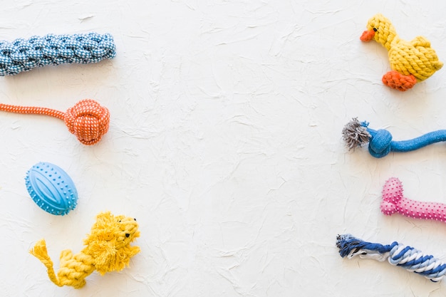 Photo rows of pet toys