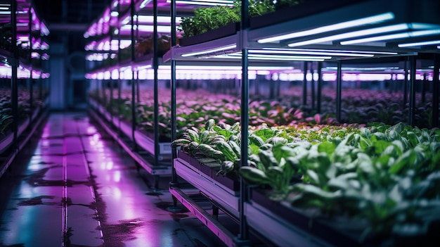 Rows of plants in a greenhouse Growing seedlings in a greenhouse