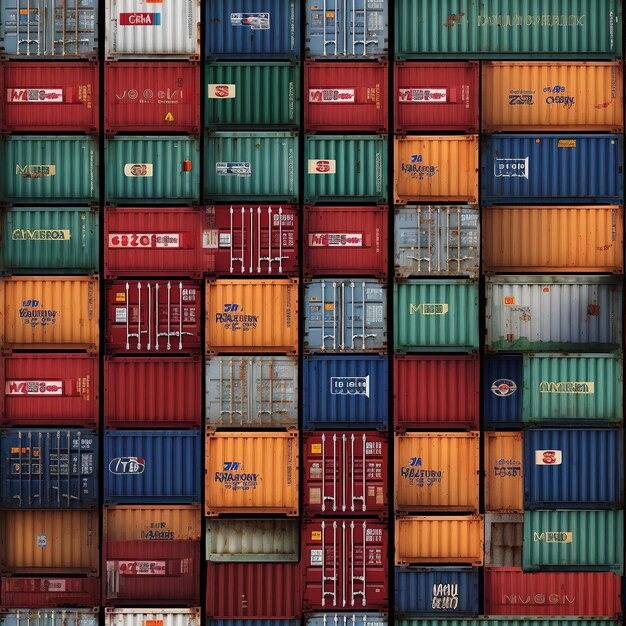 Photo rows of shipping containers in different colors