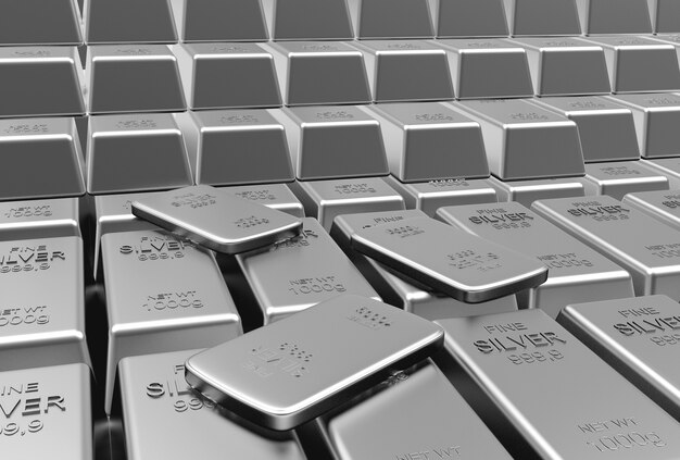 Rows of silver bars. 3d