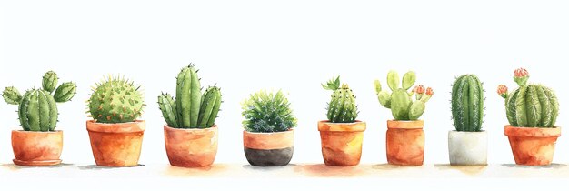 rows of small cacti in pots