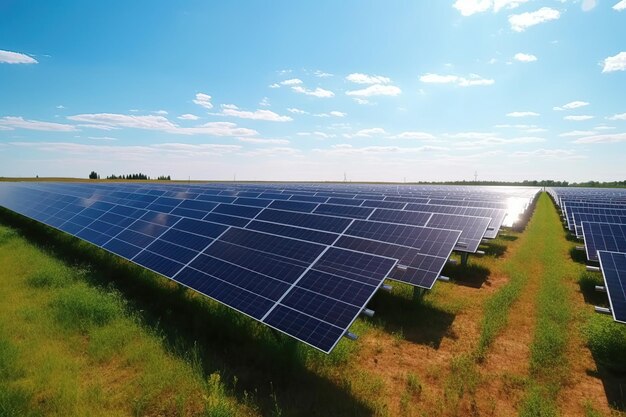 Rows of solar panels installed on a field