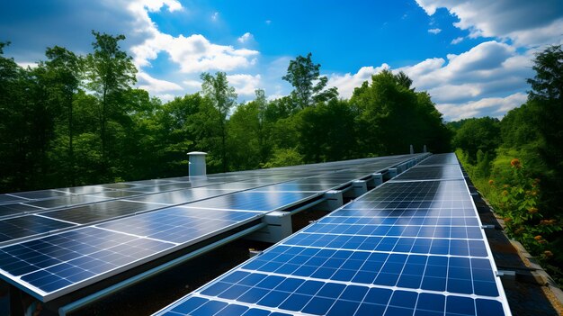 Photo rows of solar panels installed on the rooftop of a family house