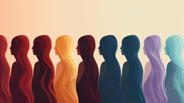 Rows of women with different colored long hair AI generated image