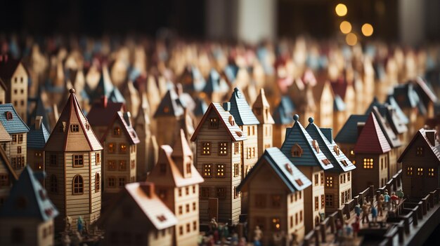 Rows of Wooden Blocks Shaped Like Houses