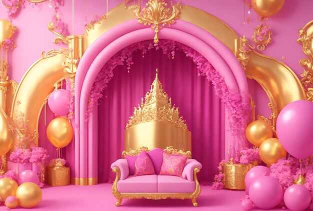 Royal 3D Background Illustration With a Luxurious Pink Gold Touch