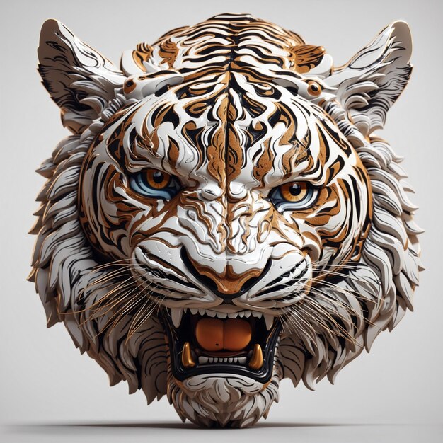 Royal Bengal Tiger 3d art with white background