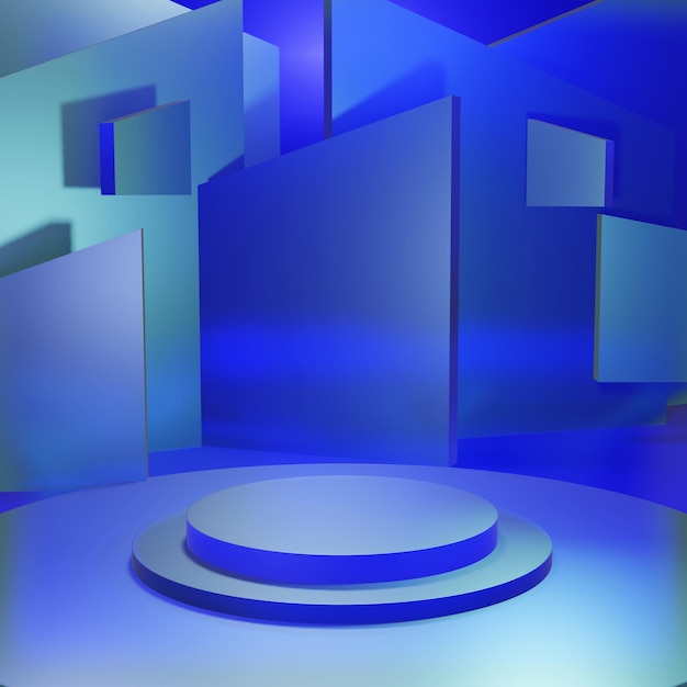 royal blue 3d rendering podium display, modern podium display, circle podium display