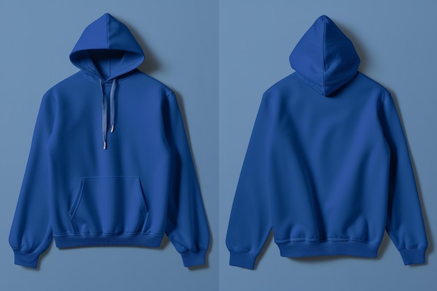 Foto royal blue hoodie fotografato sia da davanti che da dietro senza alcun disegno