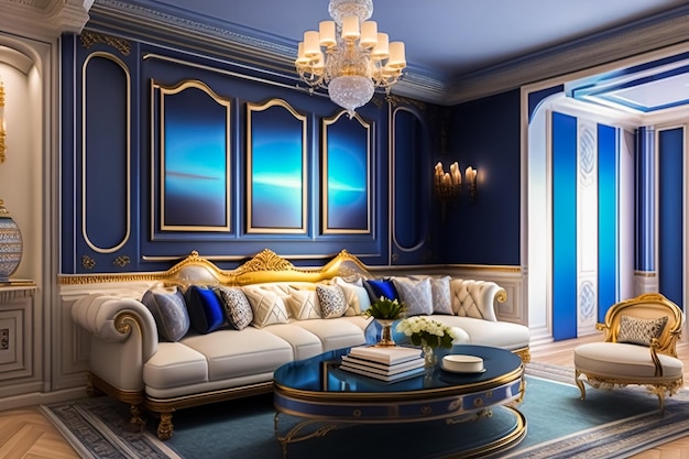 Royal blue living room interior design