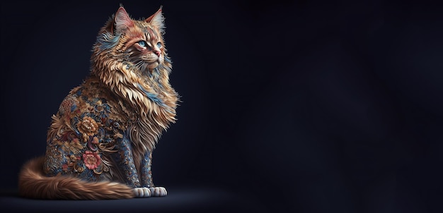 왕실 고양이 럭셔리 드레스 의상 클로즈 업 초상화 왕 고양이 왕좌와 왕관 Generative AI
