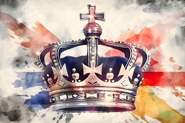 Royal crown on the background of the British flag watercolor Generative AI