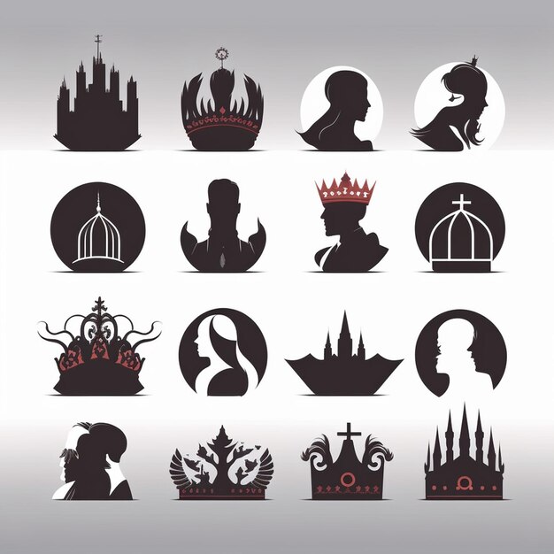 Photo a royal crown black and white vector silhouette head portrait