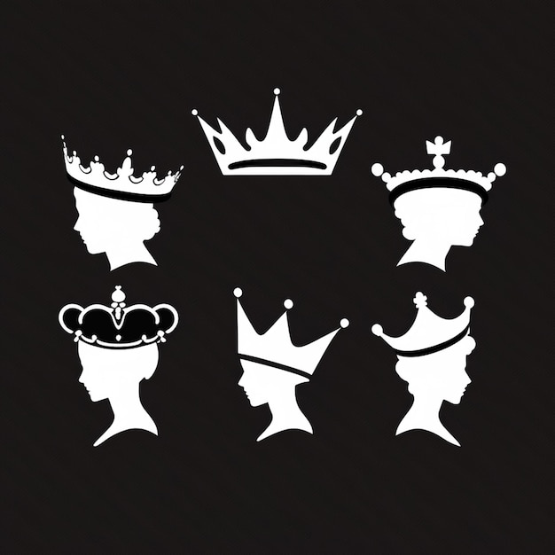 Foto un ritratto della testa a silhouette vettoriale della corona reale in bianco e nero