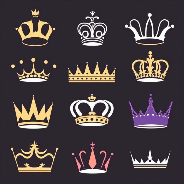 A Royal Crown black and white vector silhouette head portrait