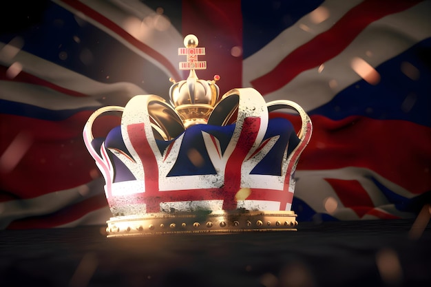 Фото Королевская корона на фоне британского флага generative ai 1