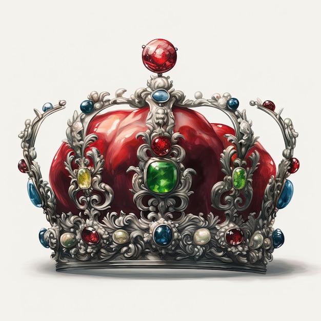 A royal crown on a white background adorned with diamond and emerald jewels Generative AI