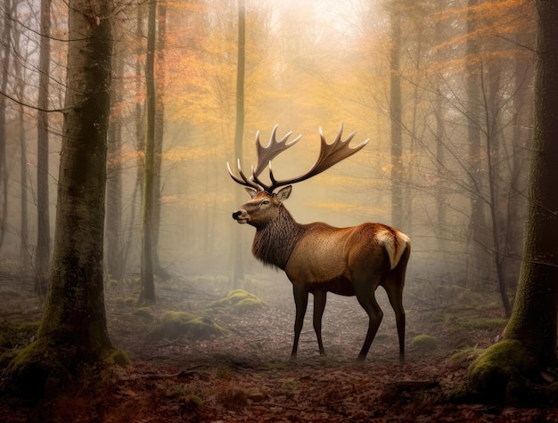 Royal deer walking in the forest