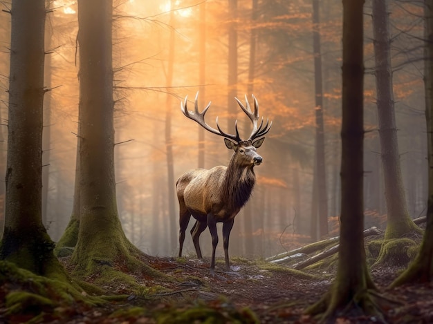 Royal deer walking in the forest