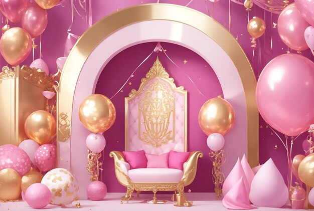 Royal Elegance A Luxurious Backdrop in Gold Pink for an Unforgettable Birthday Party