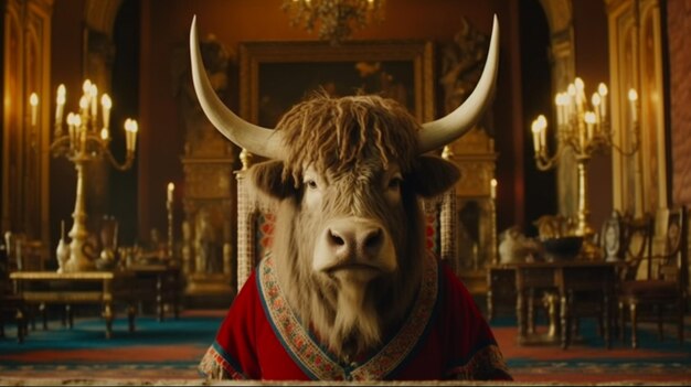 Royal Family Portrait of highland cow face inside AI generative