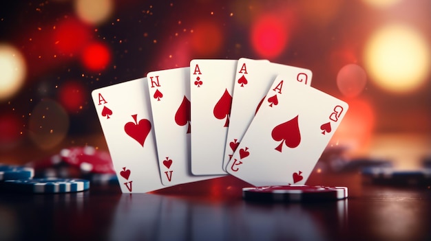 Royal flush poker cards combination on blurred background