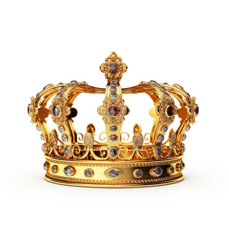Photo royal gold crown isolated on white background gold crown 3d icon 3d rendering