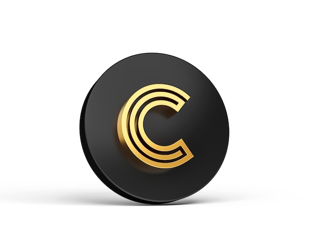 Royal Gold Modern Font Elite 3D Alphabet Letter C on Black 3d button icon 3d Illustration