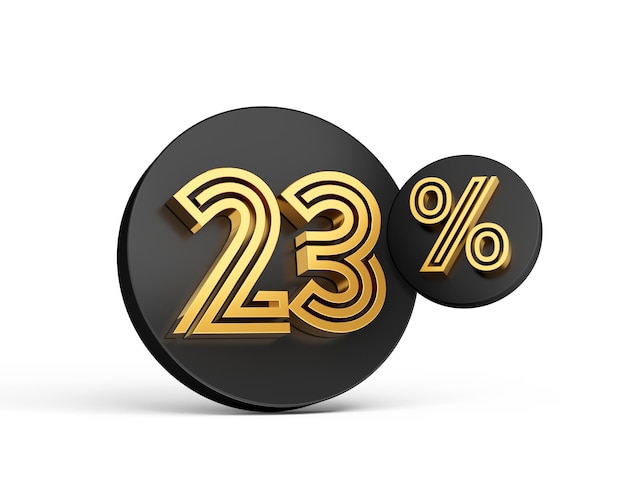 Royal Gold Modern Font Elite 3D Digit Letter 23 Twenty Three percent on Black 3d button icon