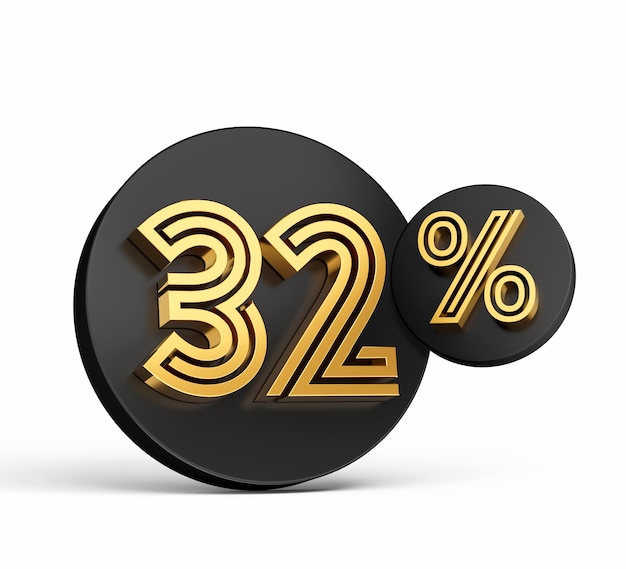 Royal Gold Modern Font Elite 3D Digit Letter 32 Thirty two percent on Black 3d button icon