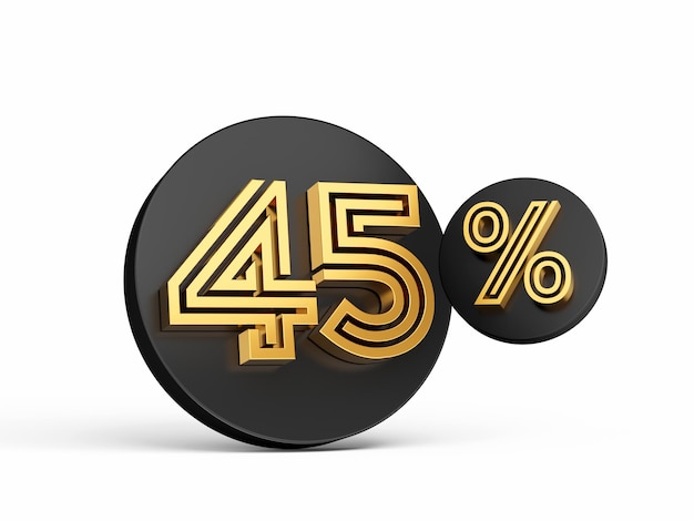 Royal Gold Modern Font Elite 3D Digit Letter 45 Forty Five percent on Black 3d button icon 3d