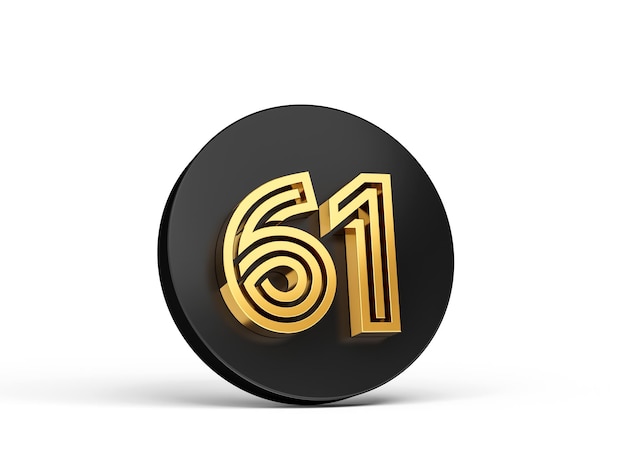 Royal Gold Modern Font Elite 3D Digit Letter 61 Sixty one on Black 3d button icon 3d Illustration