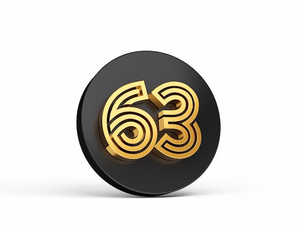 Royal Gold Modern Font Elite 3D Digit Letter 63 Sixty three on Black 3d button icon 3d Illustration